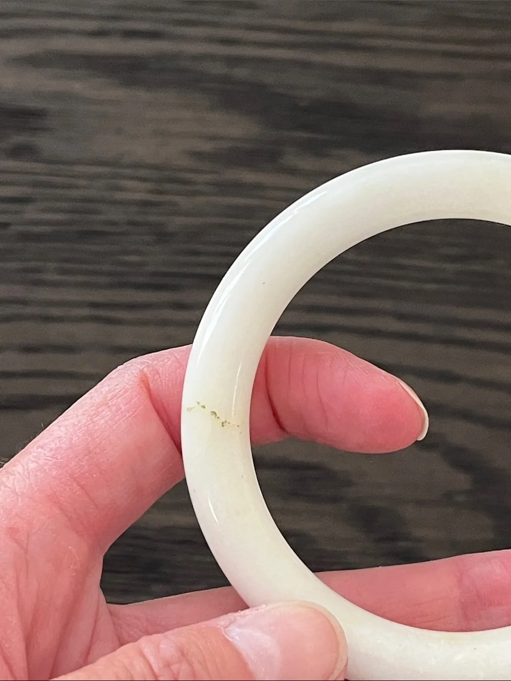White/Cream Jade Bangle Bracelet with Subtle Green Accents